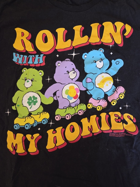 Care Bears Black 100% Cotton Graphic T-Shirt Rollin' With My Homies Retro Adult - Picture 2 of 3